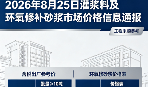 珲春2026年8月25日灌浆料及环氧修补砂浆市场价格信息通报